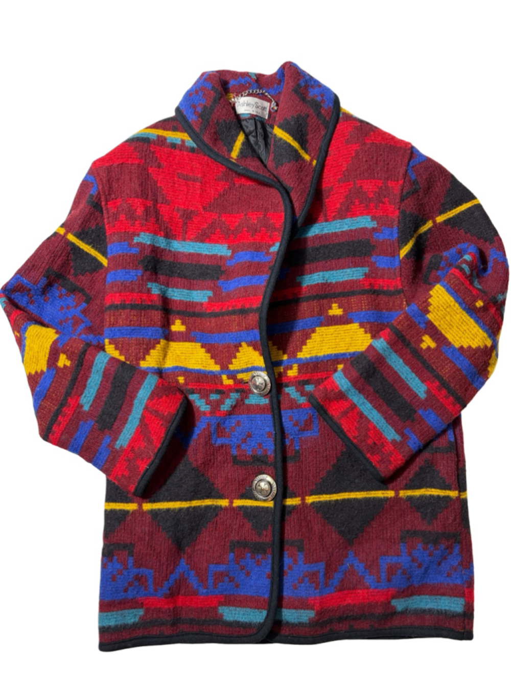 Ashley Scott Southwest Aztec Wool Blazer Coat Made in USA Vintage 80s 90s